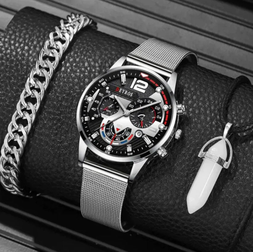 Creative Large Dial Three-Eye Steel Band Quartz Watch