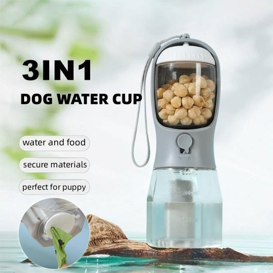 3-in-1 Portable Dog Water & Food Cup with Garbage Bag – Multi-Functional Pet Travel Cup
