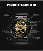 Classic Black & Gold Sports Double Display Electronic Watch – Teen Boys & Girls