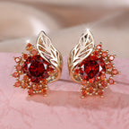 Round Flower Feather Zircon Earrings – Women's Fashionable & Chic