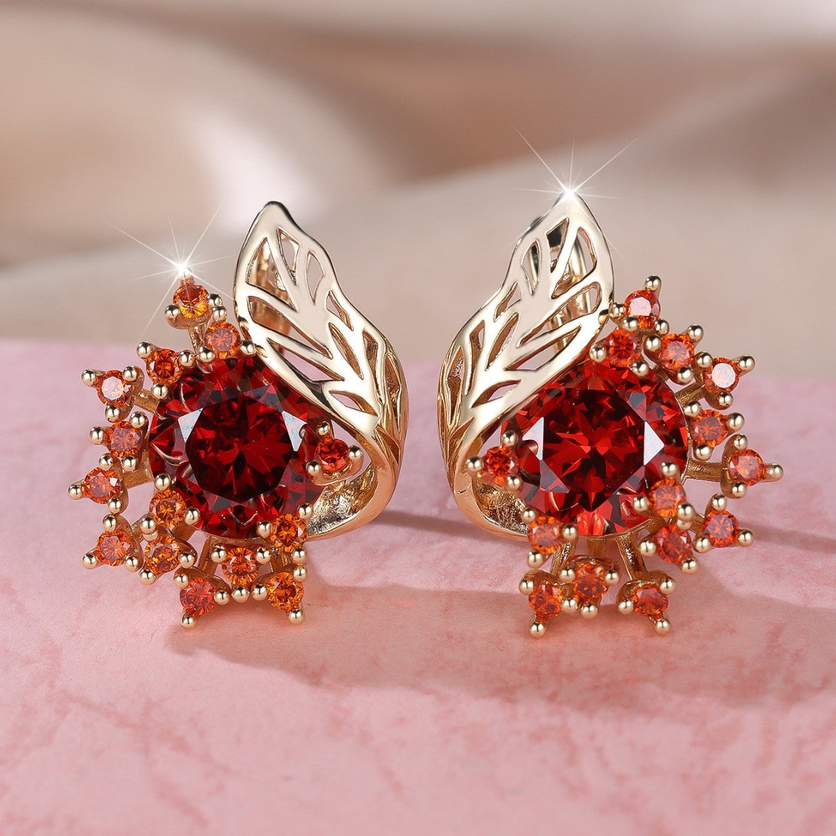 Round Flower Feather Zircon Earrings – Women's Fashionable & Chic