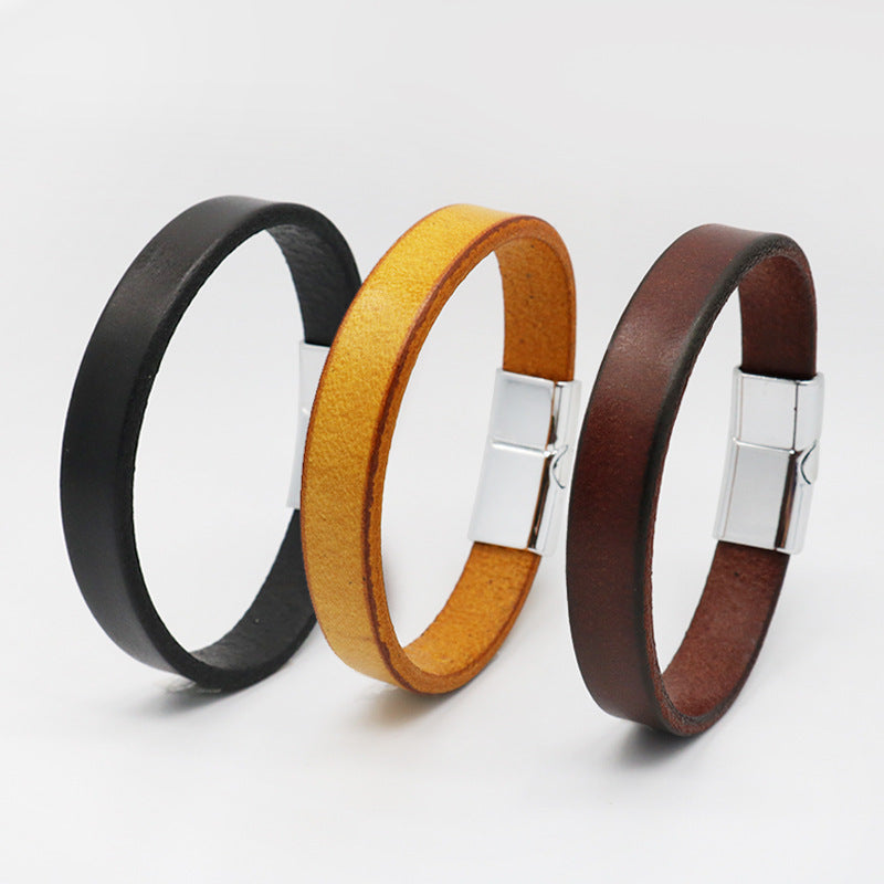 Retro Creative Leather Magnetic Snap Bracelet – Stylish Unisex Accessory