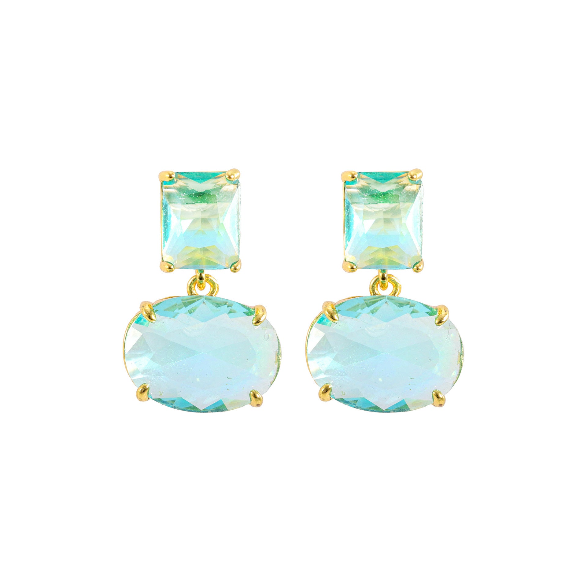Women's Crystal Earrings – Geometric Design with Gold-Plated Copper