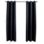 Blackout Curtains with Rings 2 pcs Black 37"x95" Fabric