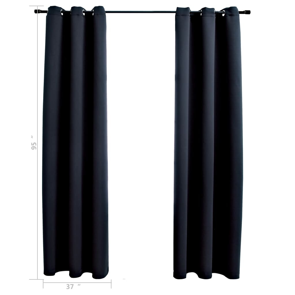 Blackout Curtains with Rings 2 pcs Black 37"x95" Fabric