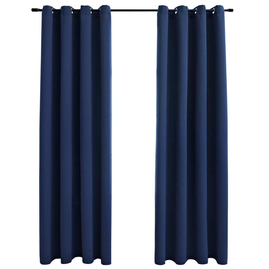 Blackout Curtains with Rings 2 pcs Navy Blue 54"x63" Fabric
