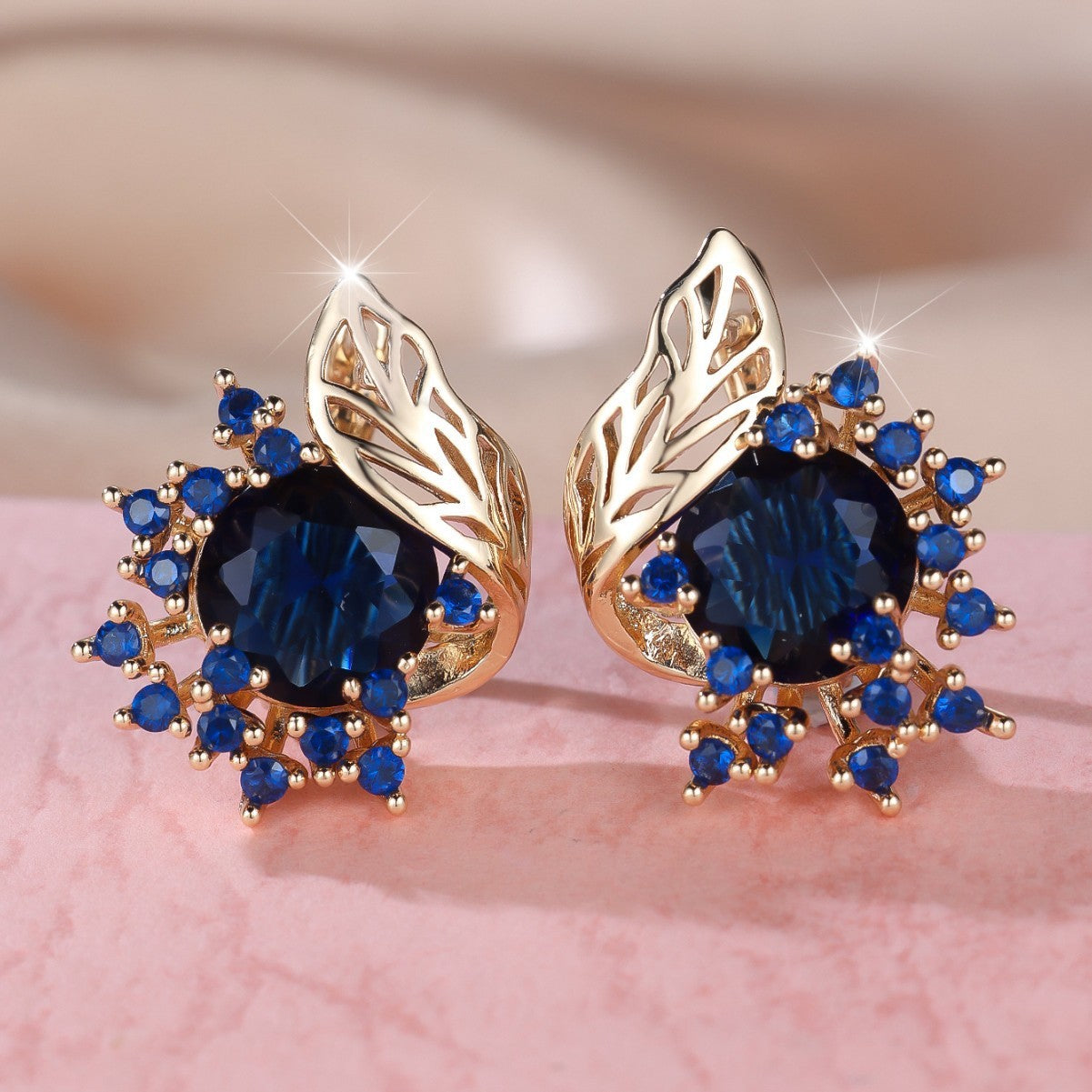 Round Flower Feather Zircon Earrings – Women's Fashionable & Chic