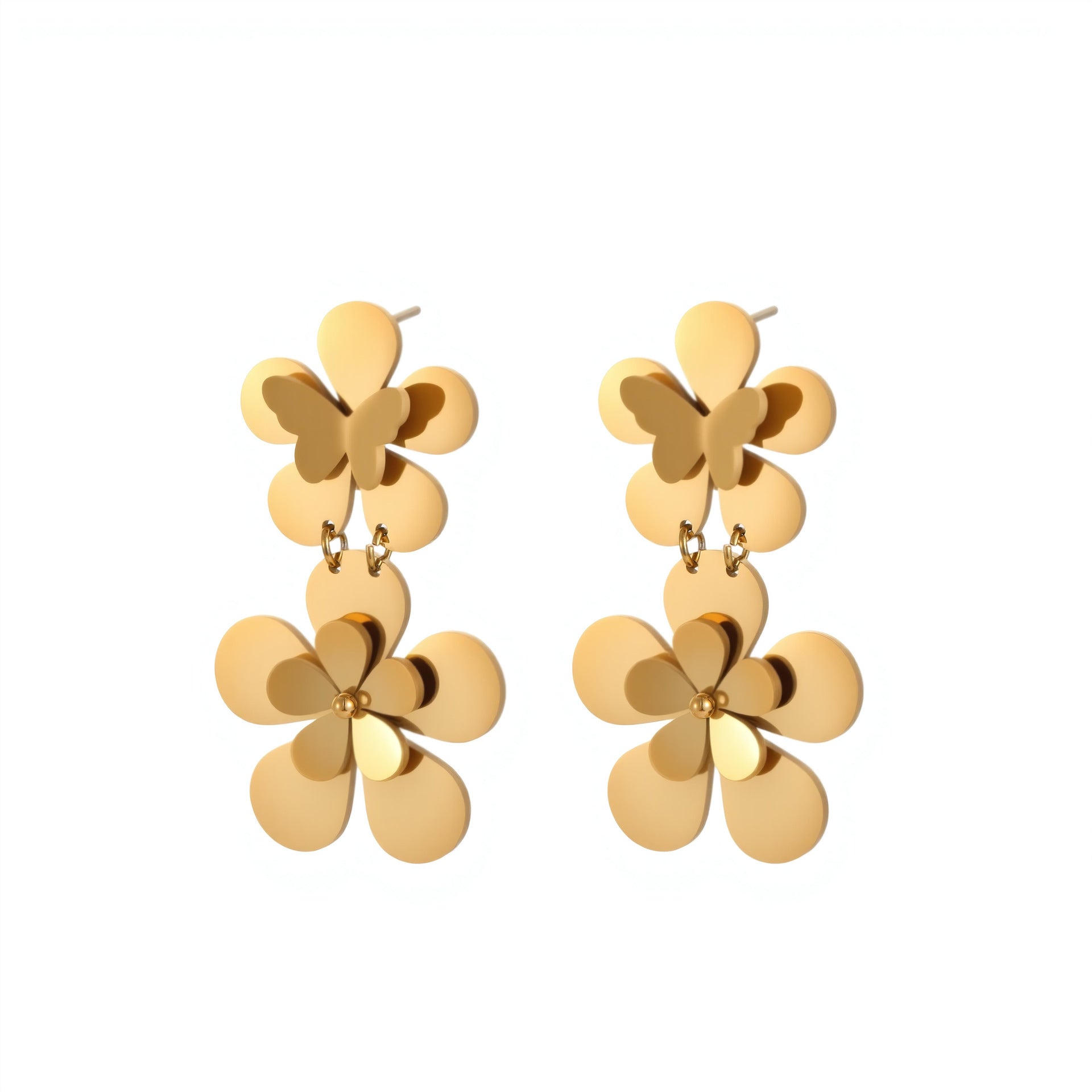 Women’s Stainless Steel Earrings – Elegant Flower & Butterfly Design