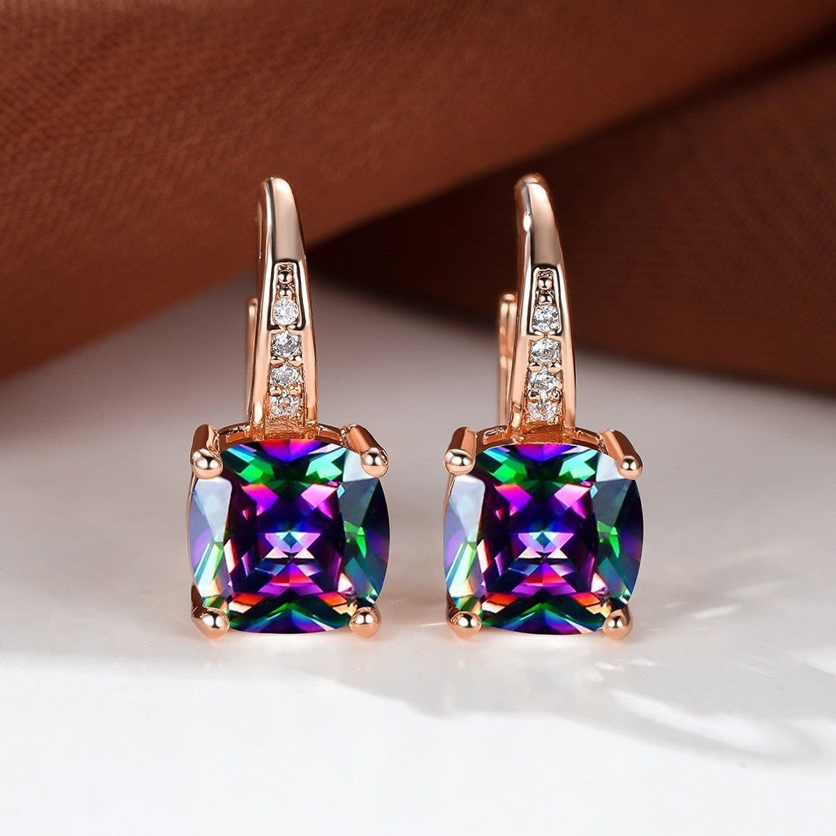 Square Zircon Inlaid Ear Hook – Korean Style Fashion, Versatile Design