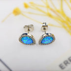 Blue Opal Drop Stud Earrings – Cute Drop-Shaped Design for Girls
