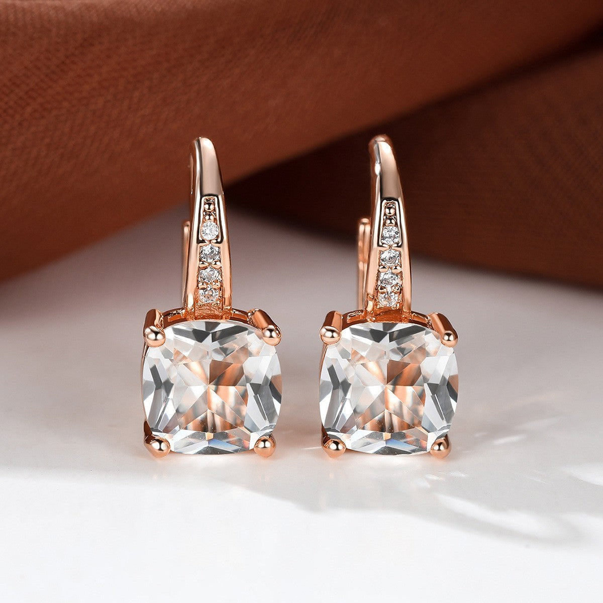 Square Zircon Inlaid Ear Hook – Korean Style Fashion, Versatile Design