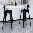 Bar Stool Set of 2 Black Steel Tall Footrest Bar Stool