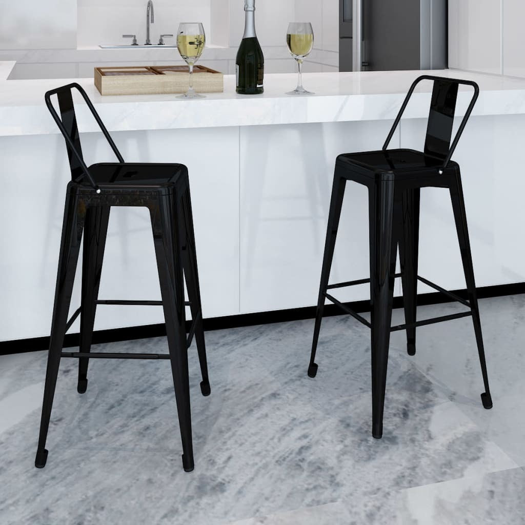 Bar Stool Set of 2 Black Steel Tall Footrest Bar Stool