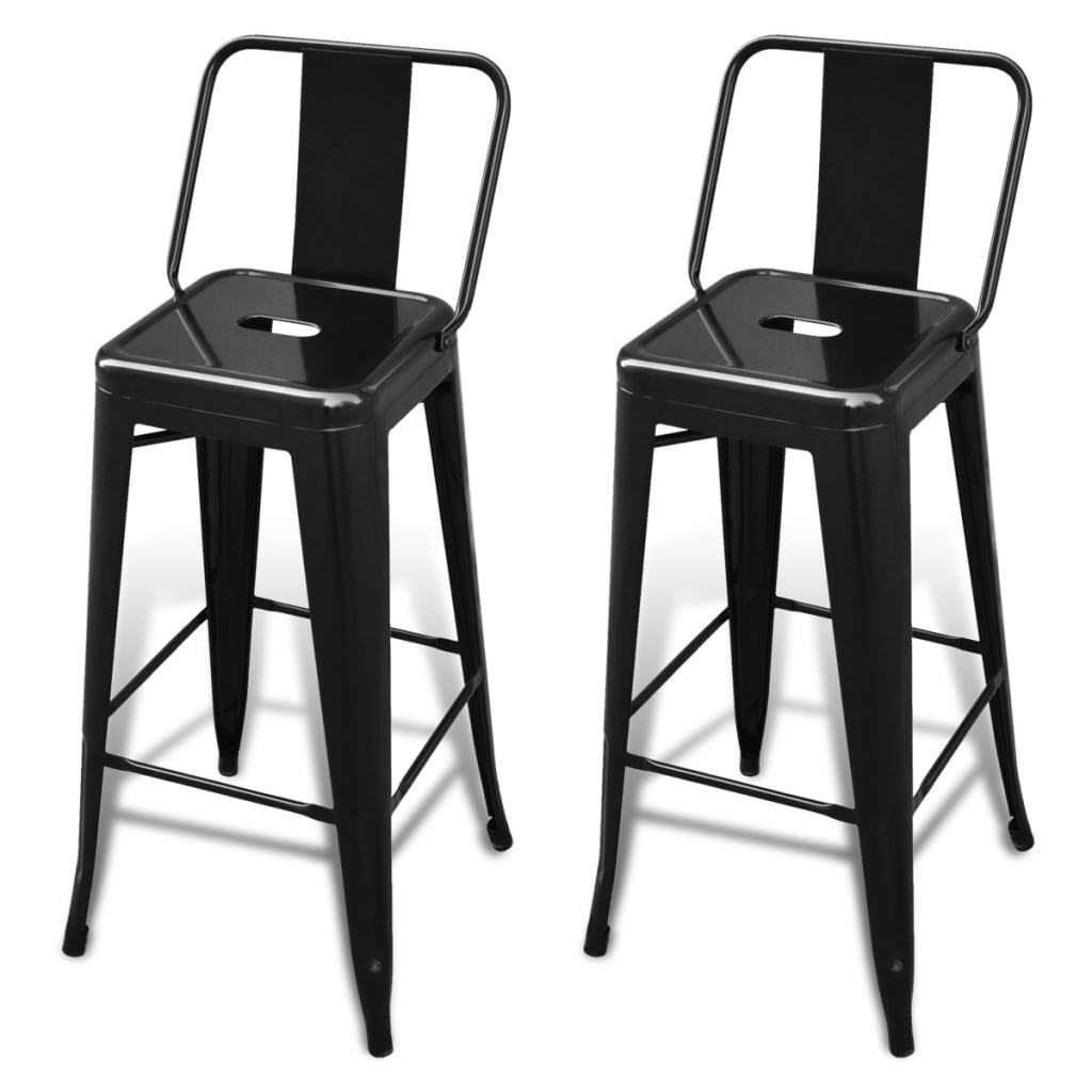 Bar Stool Set of 2 Black Steel Tall Footrest Bar Stool