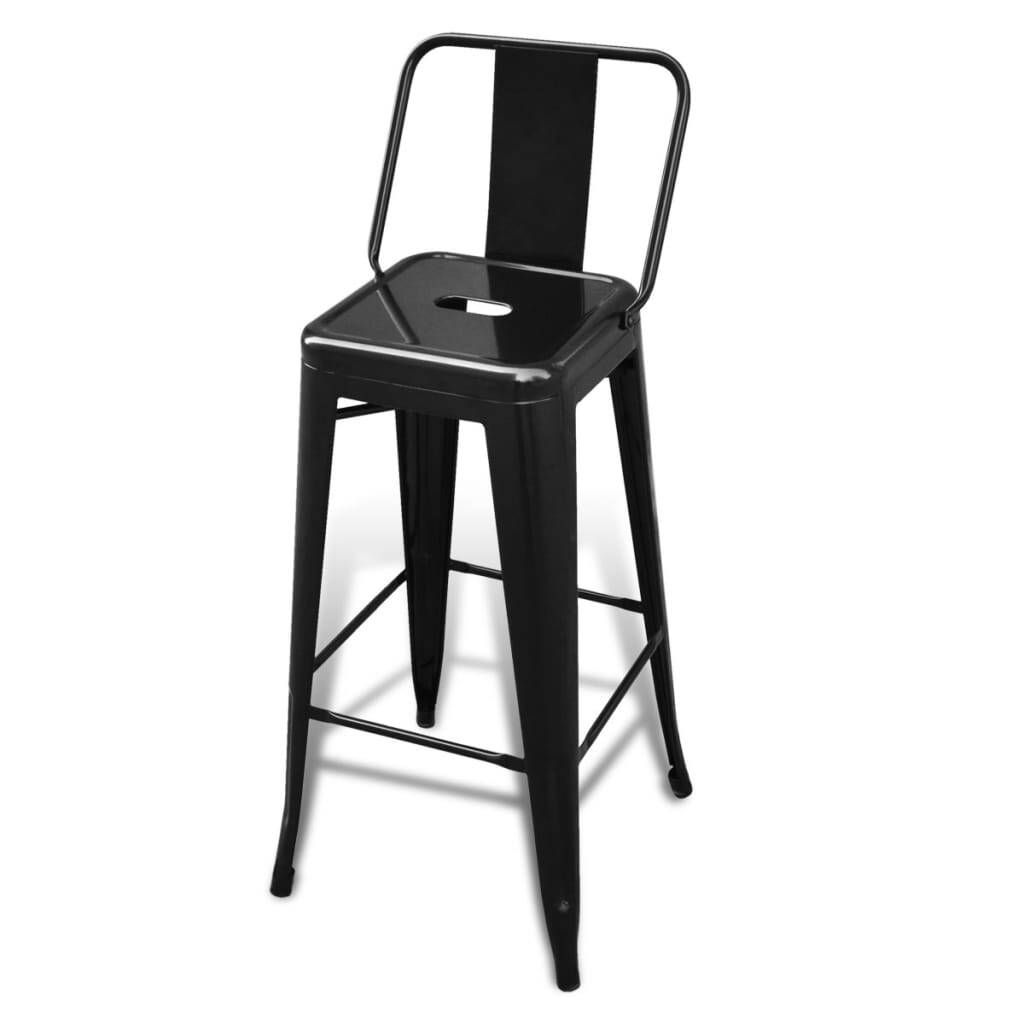 Bar Stool Set of 2 Black Steel Tall Footrest Bar Stool