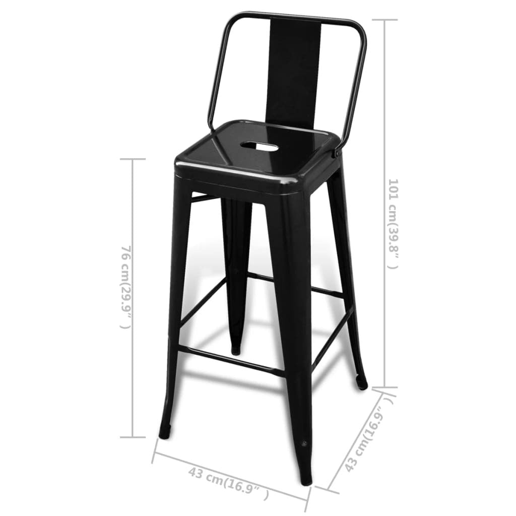 Bar Stool Set of 2 Black Steel Tall Footrest Bar Stool