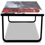 Coffee Table Black with Telephone Booth Print Tempered Glass, Iron