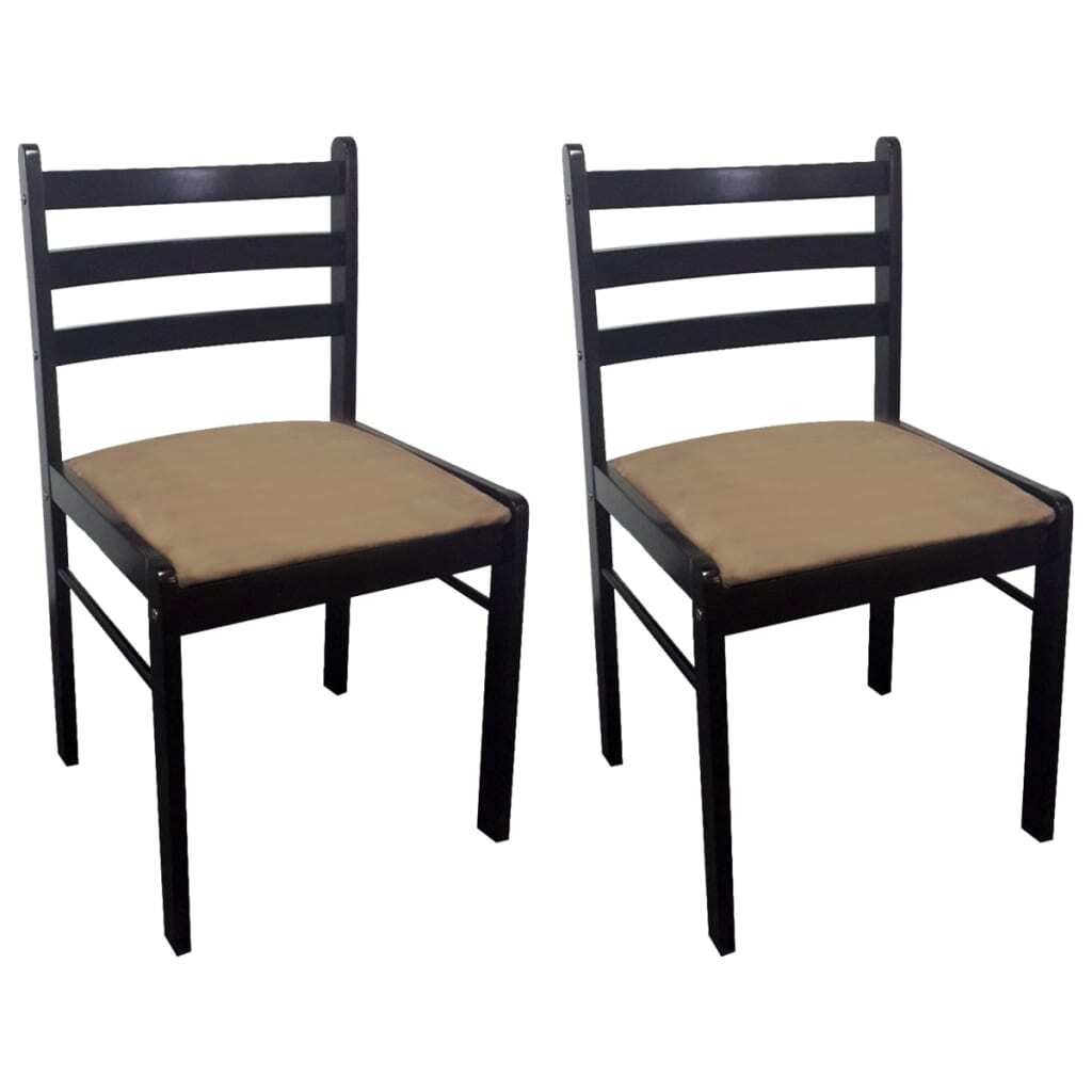 Chair Set of 2 Brown Rubberwood Standard Sturdy Chair