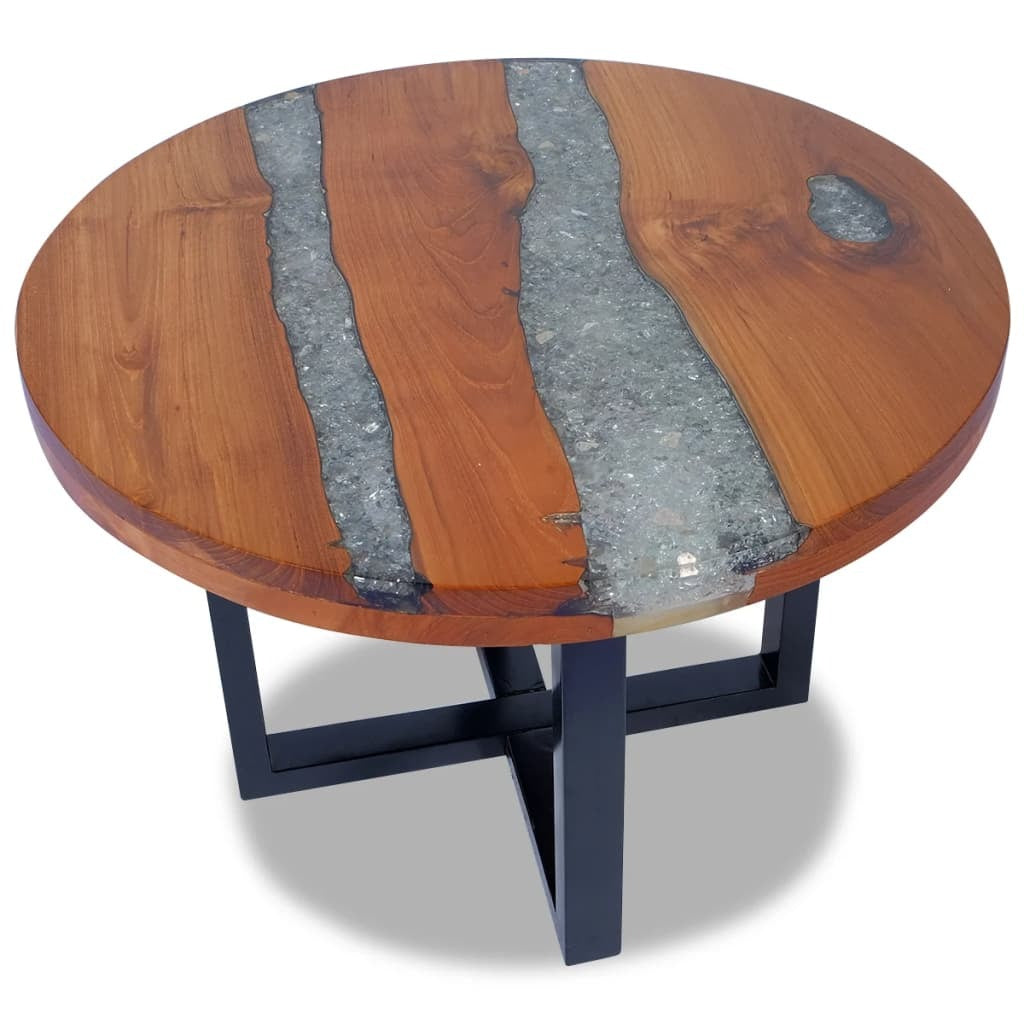 Coffee Table Multicolor Solid Teak Wood, Mango Wood, Resin Medium