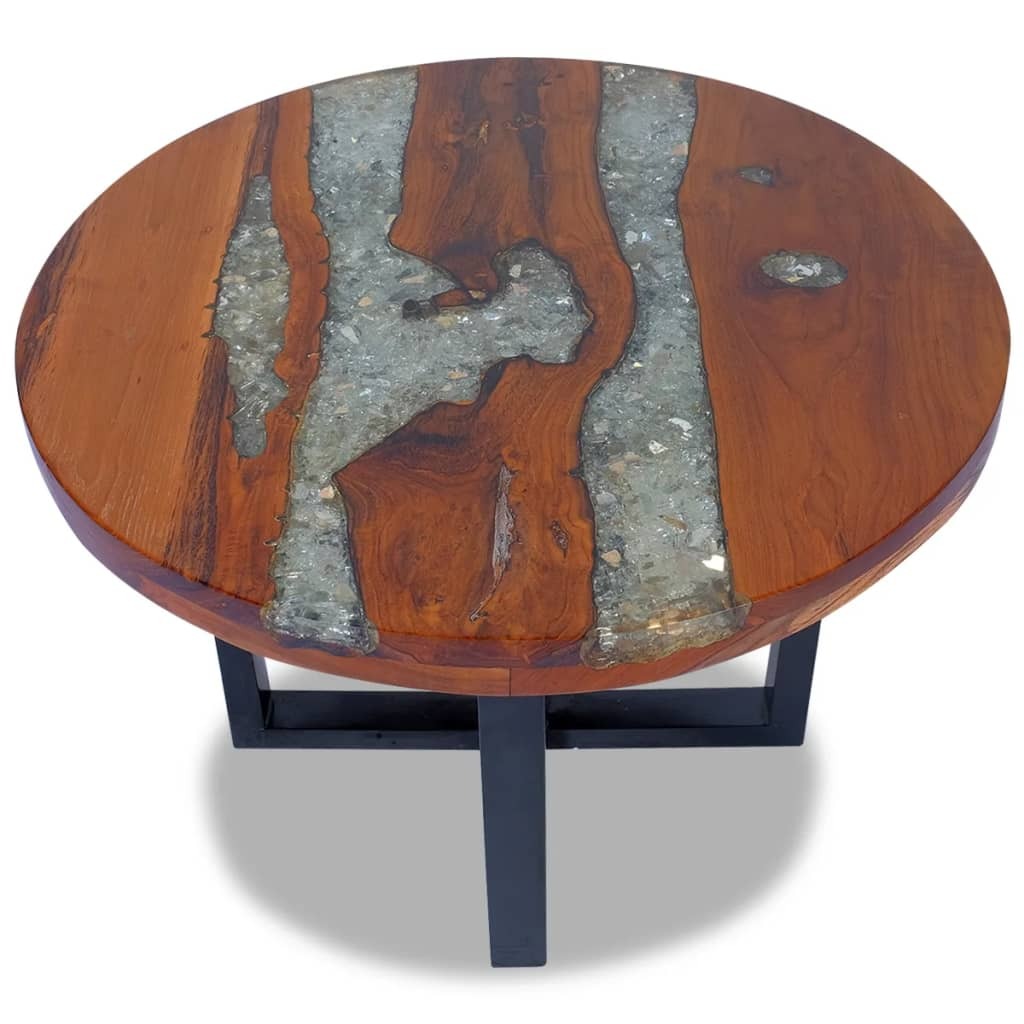 Coffee Table Multicolor Solid Teak Wood, Mango Wood, Resin Medium