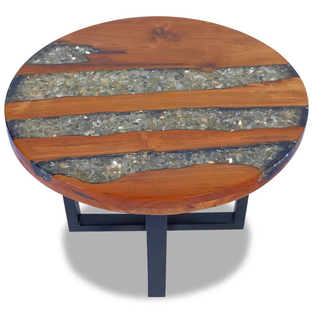 Coffee Table Multicolor Solid Teak Wood, Mango Wood, Resin Medium