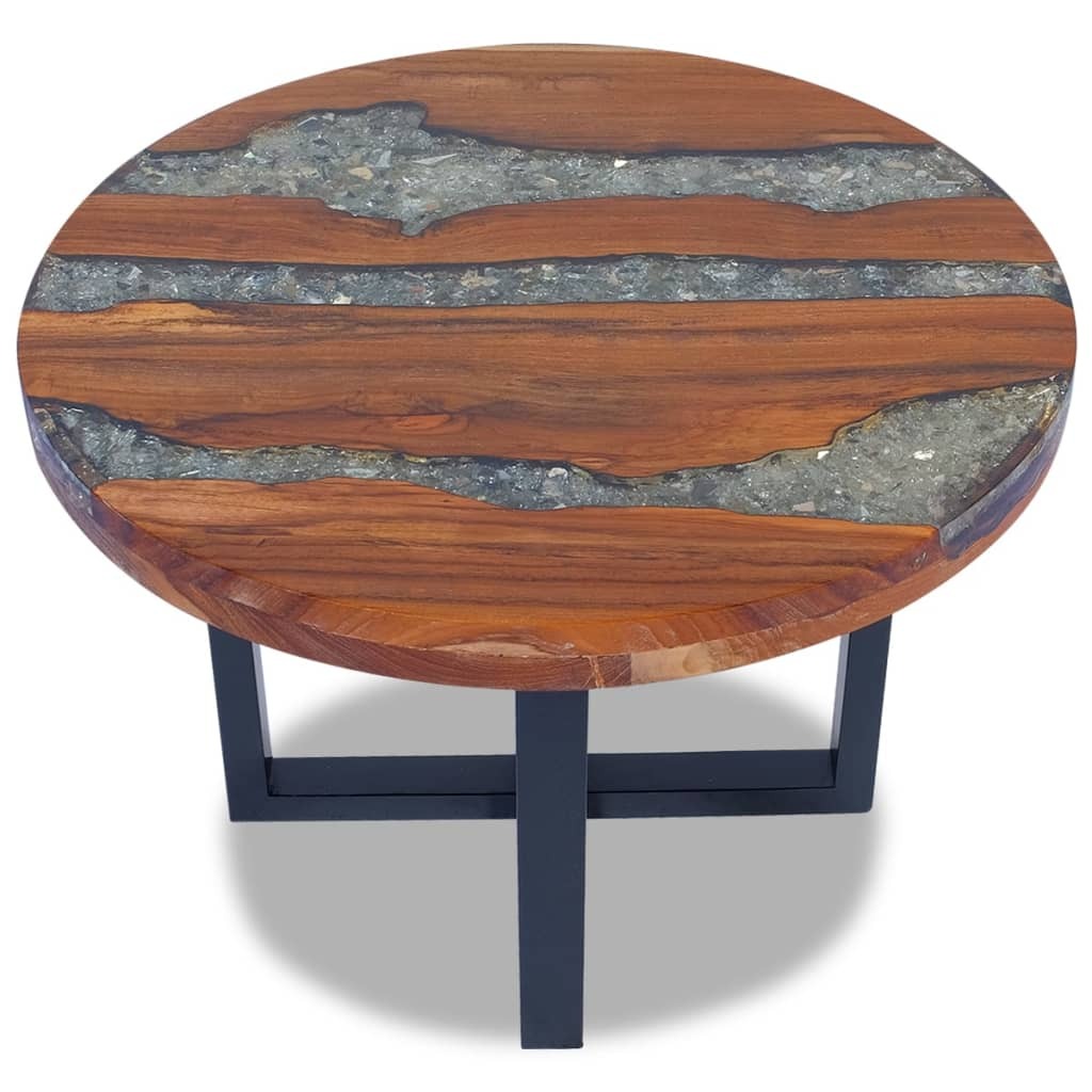 Coffee Table Multicolor Solid Teak Wood, Mango Wood, Resin Medium