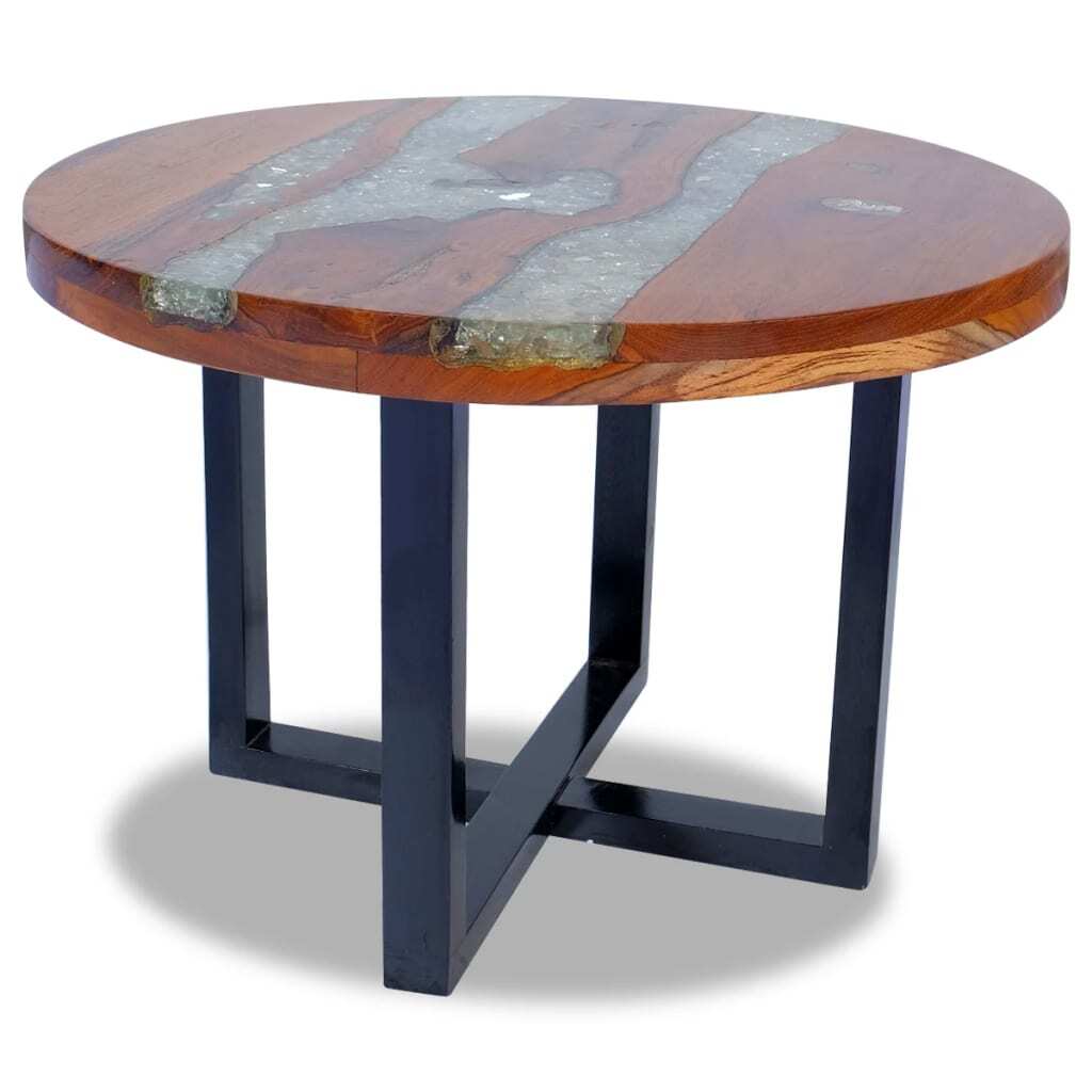 Coffee Table Multicolor Solid Teak Wood, Mango Wood, Resin Medium