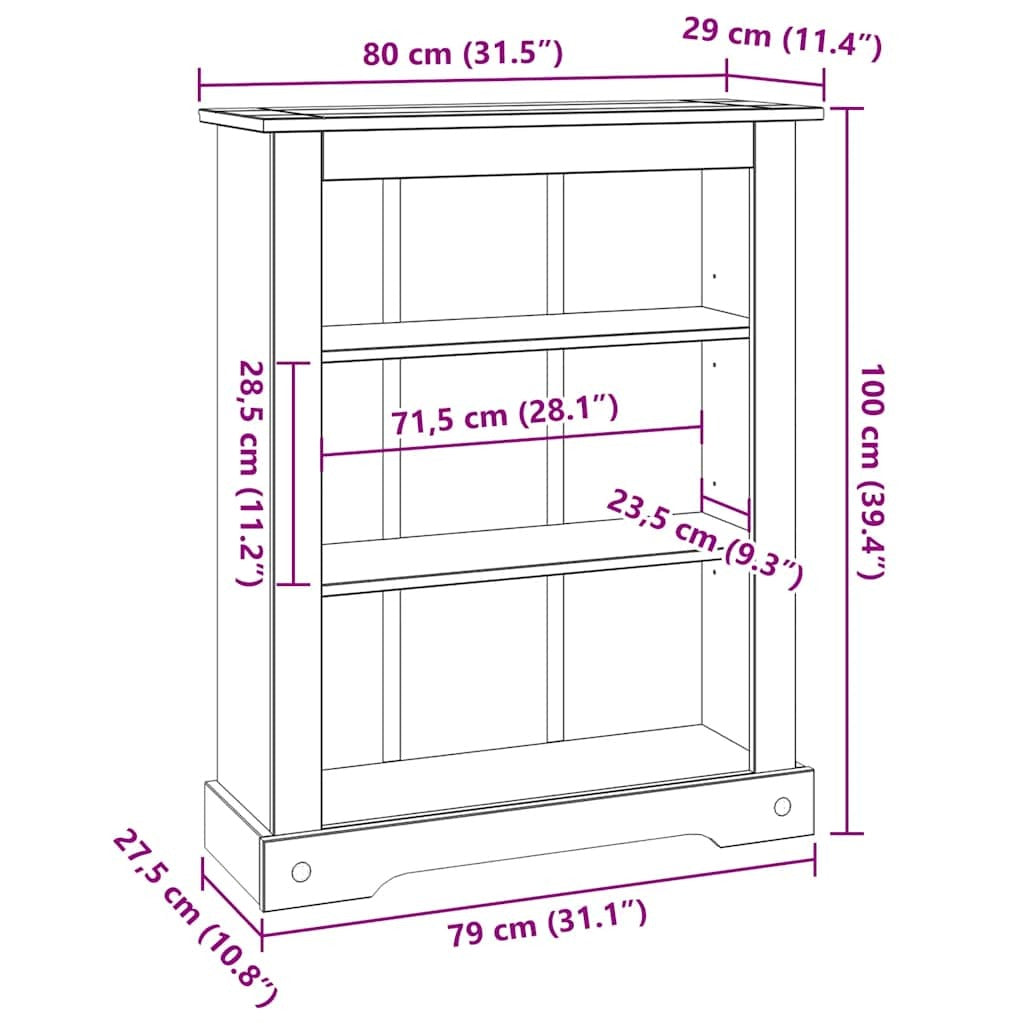 Bookcase Brown Solid waxed pinewood 31.5x11.4x39.4 in Bookcase