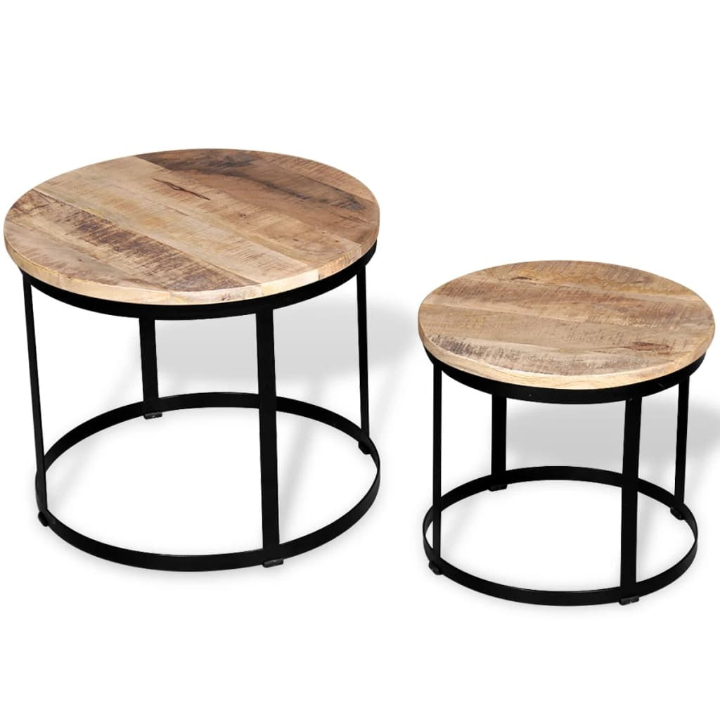 Coffee Table Brown and black Solid rough mango wood and iron