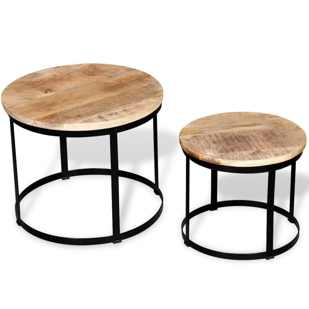 Coffee Table Brown and black Solid rough mango wood and iron