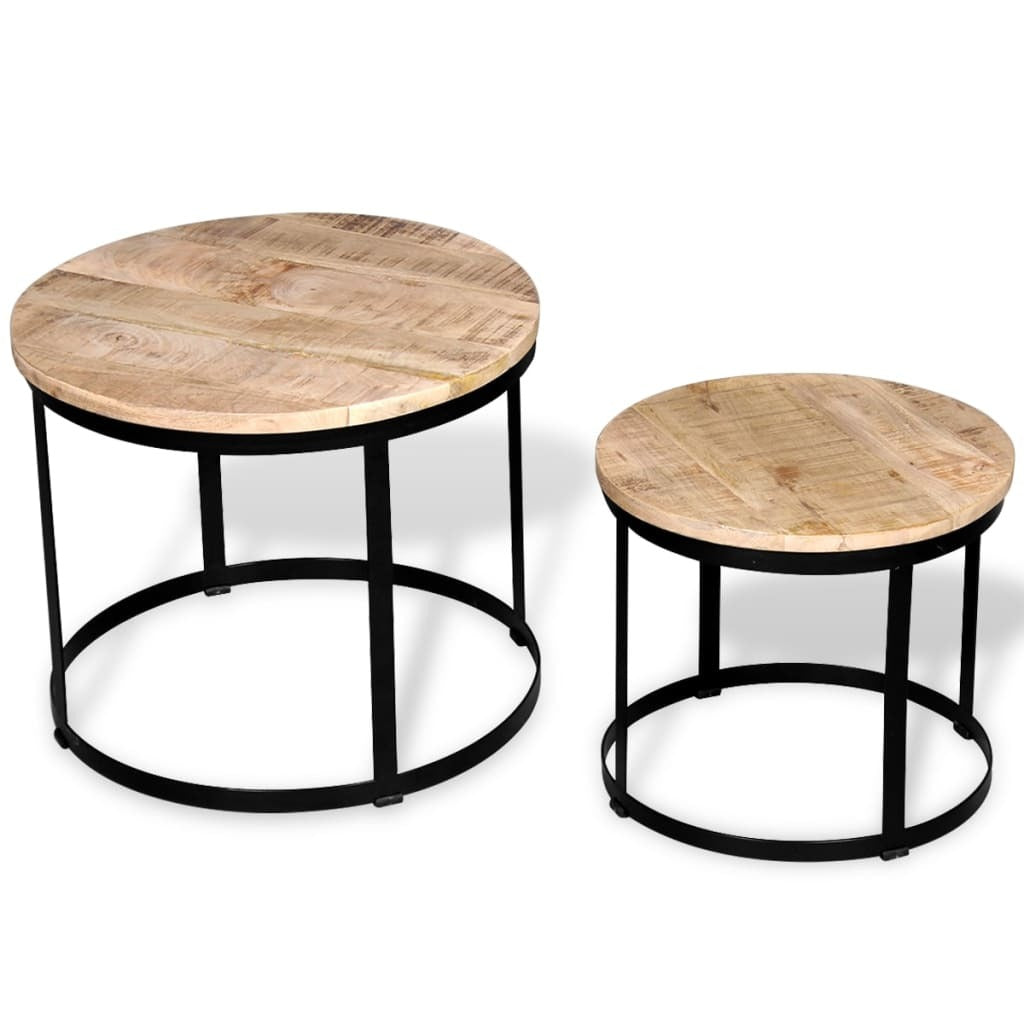 Coffee Table Brown and black Solid rough mango wood and iron