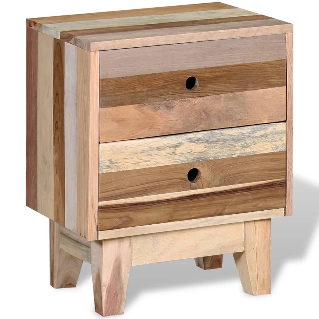 Bedside Cabinet Beige Solid reclaimed wood Small Storage