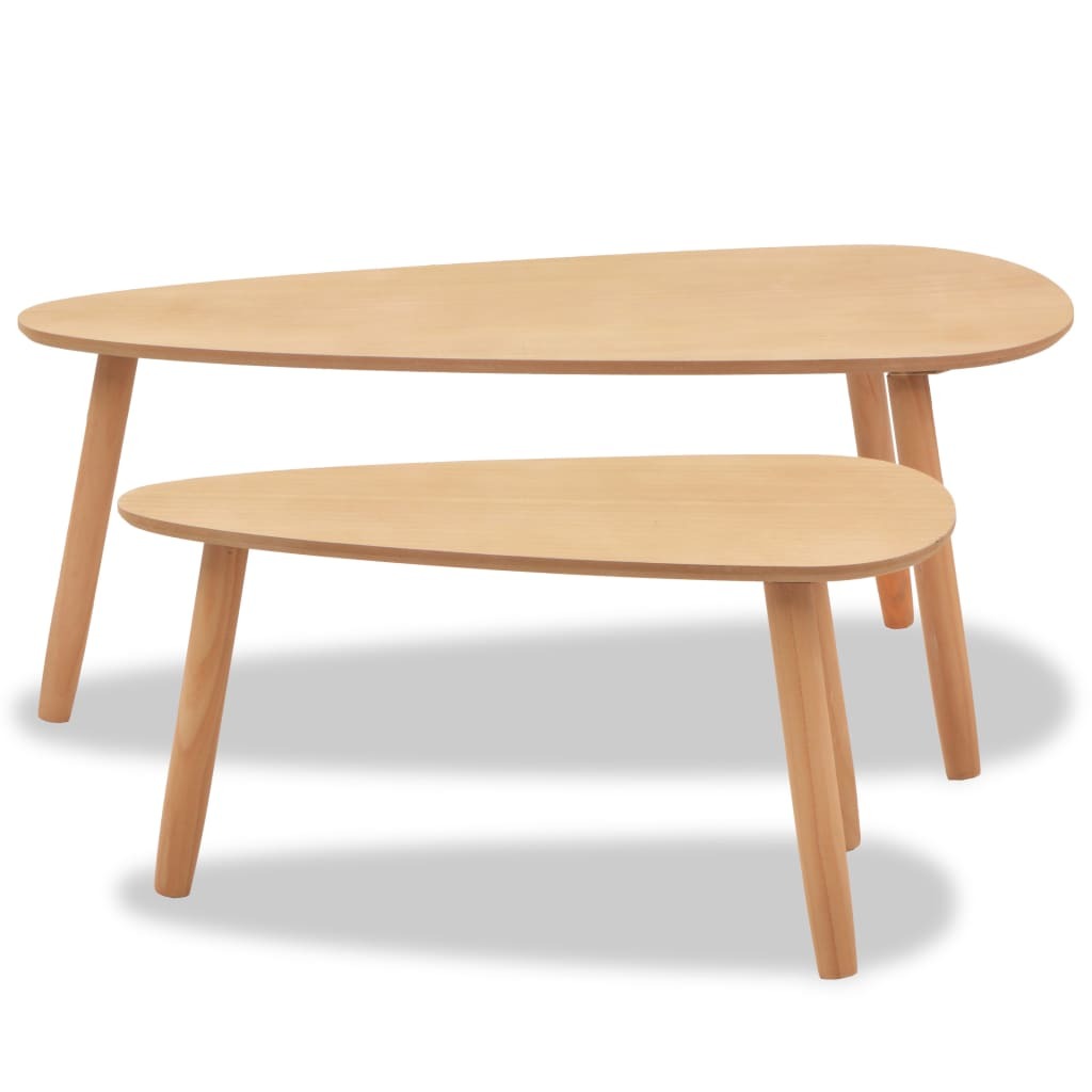 Coffee Table Set of 2 Brown Solid pine wood, MDF Two-piece set