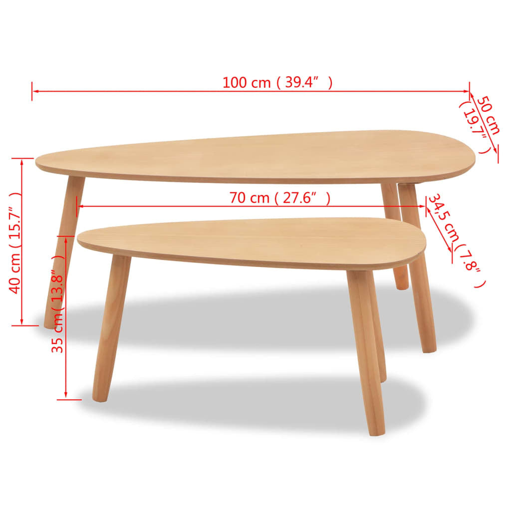 Coffee Table Set of 2 Brown Solid pine wood, MDF Two-piece set
