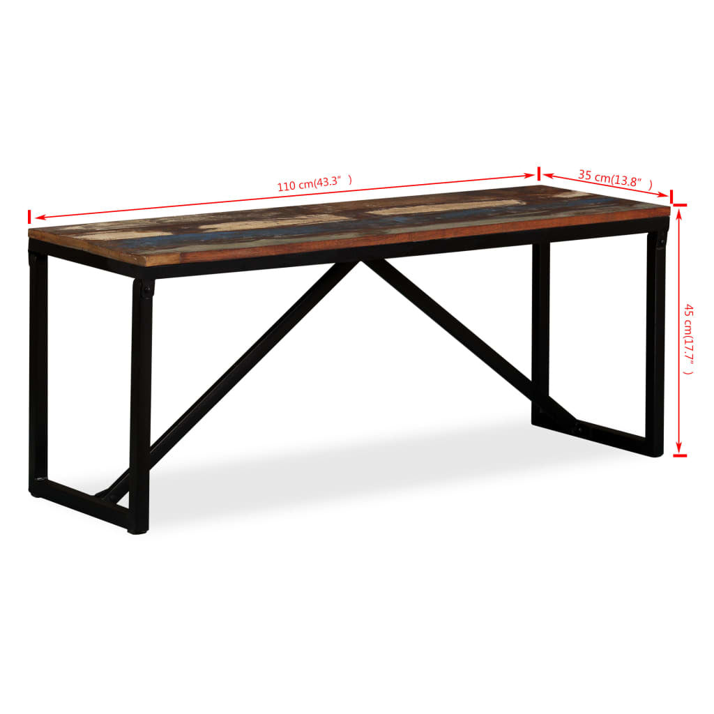 Bench Multicolour Solid reclaimed wood, steel 43.3 x 13.8 x 17.7 in