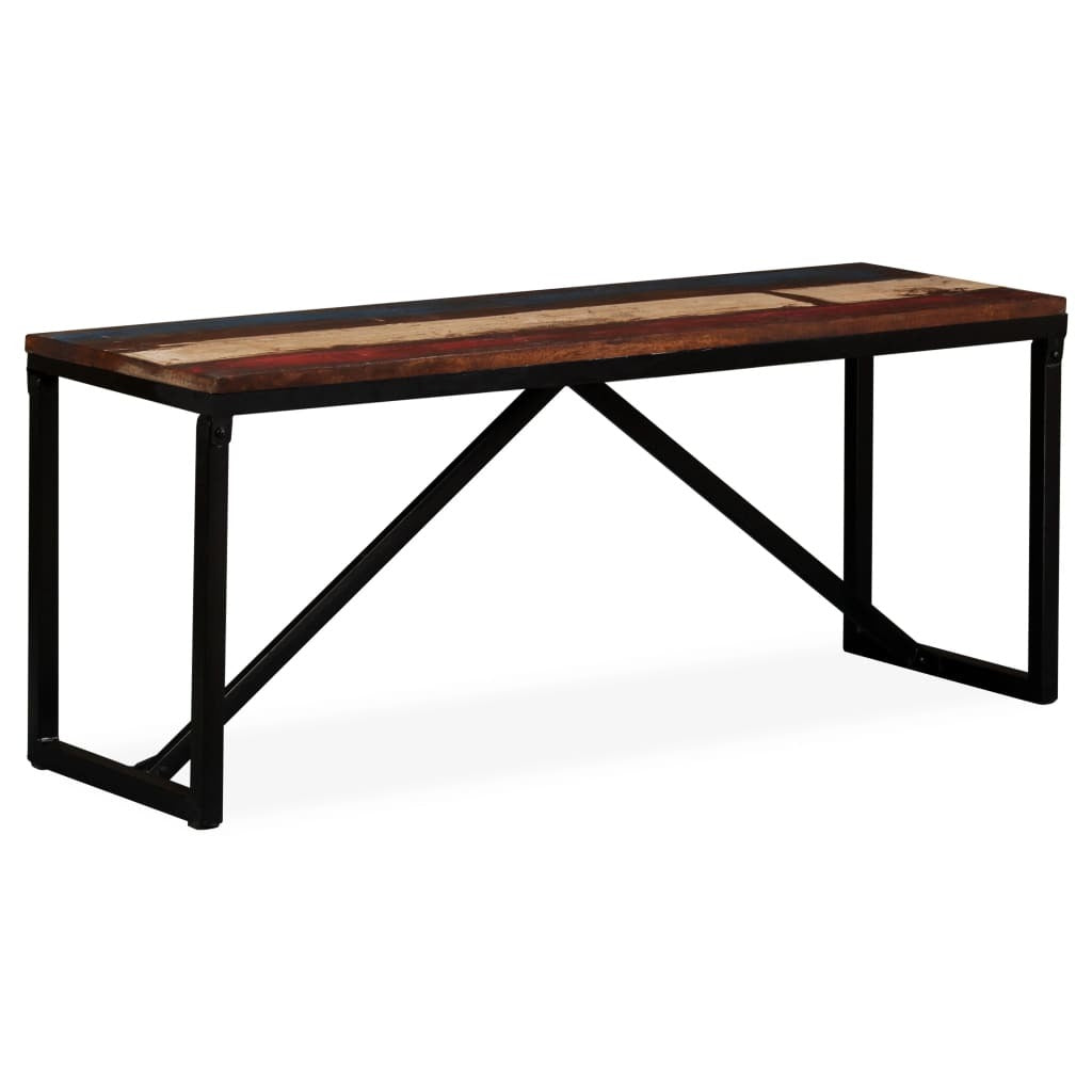 Bench Multicolour Solid reclaimed wood, steel 43.3 x 13.8 x 17.7 in