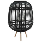 Candle Holder Black Bamboo and Glass Medium Decorative Inlays