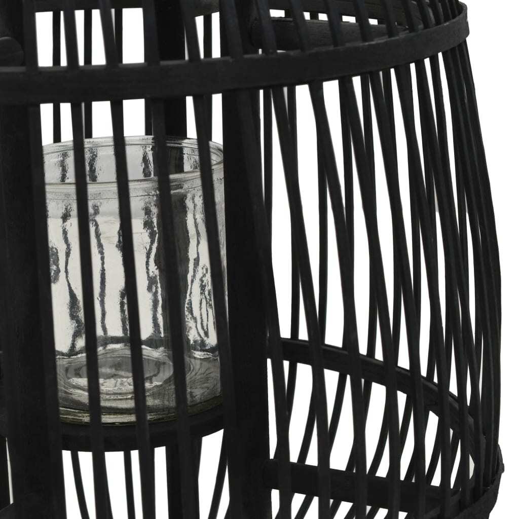 Candle Holder Black Bamboo and Glass Medium Decorative Inlays