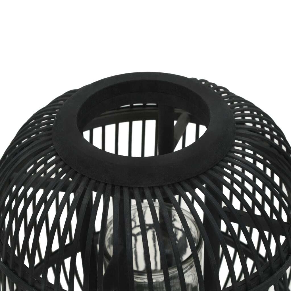 Candle Holder Black Bamboo and Glass Medium Decorative Inlays