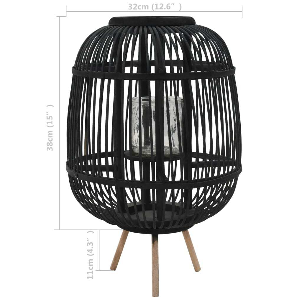 Candle Holder Black Bamboo and Glass Medium Decorative Inlays