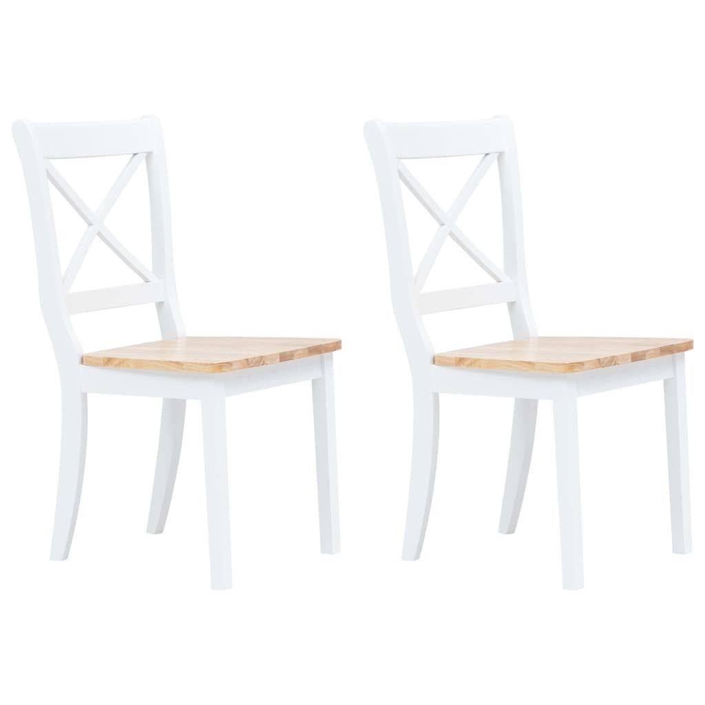 Dining Chair Set of 2 White and natural Solid rubber wood