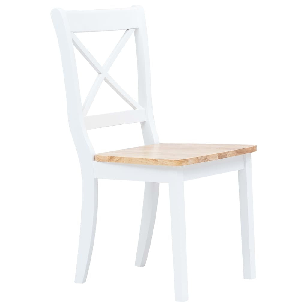 Dining Chair Set of 2 White and natural Solid rubber wood