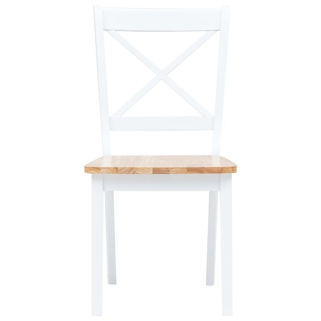 Dining Chair Set of 2 White and natural Solid rubber wood