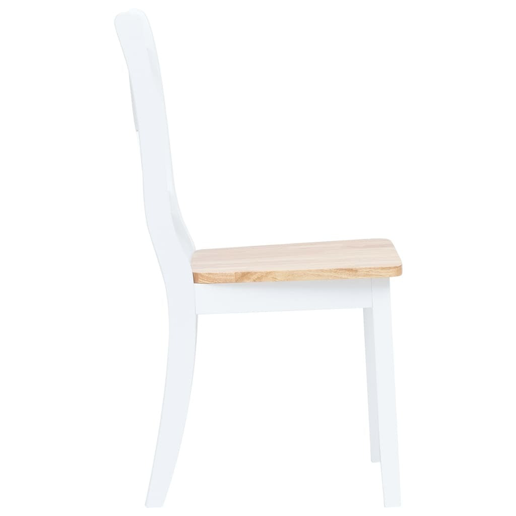 Dining Chair Set of 2 White and natural Solid rubber wood