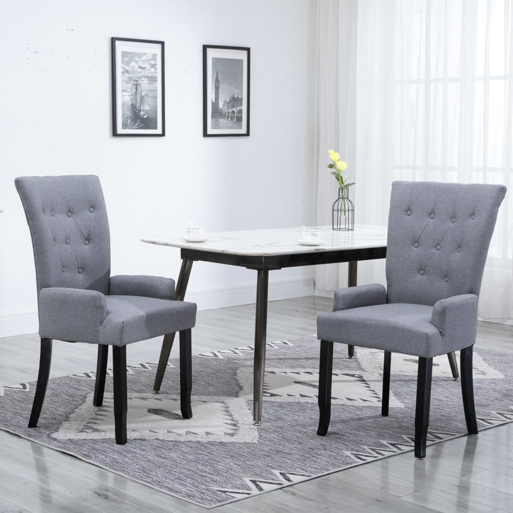 Dining Chair Light Grey Polyester and Solid Oak Wood Standard