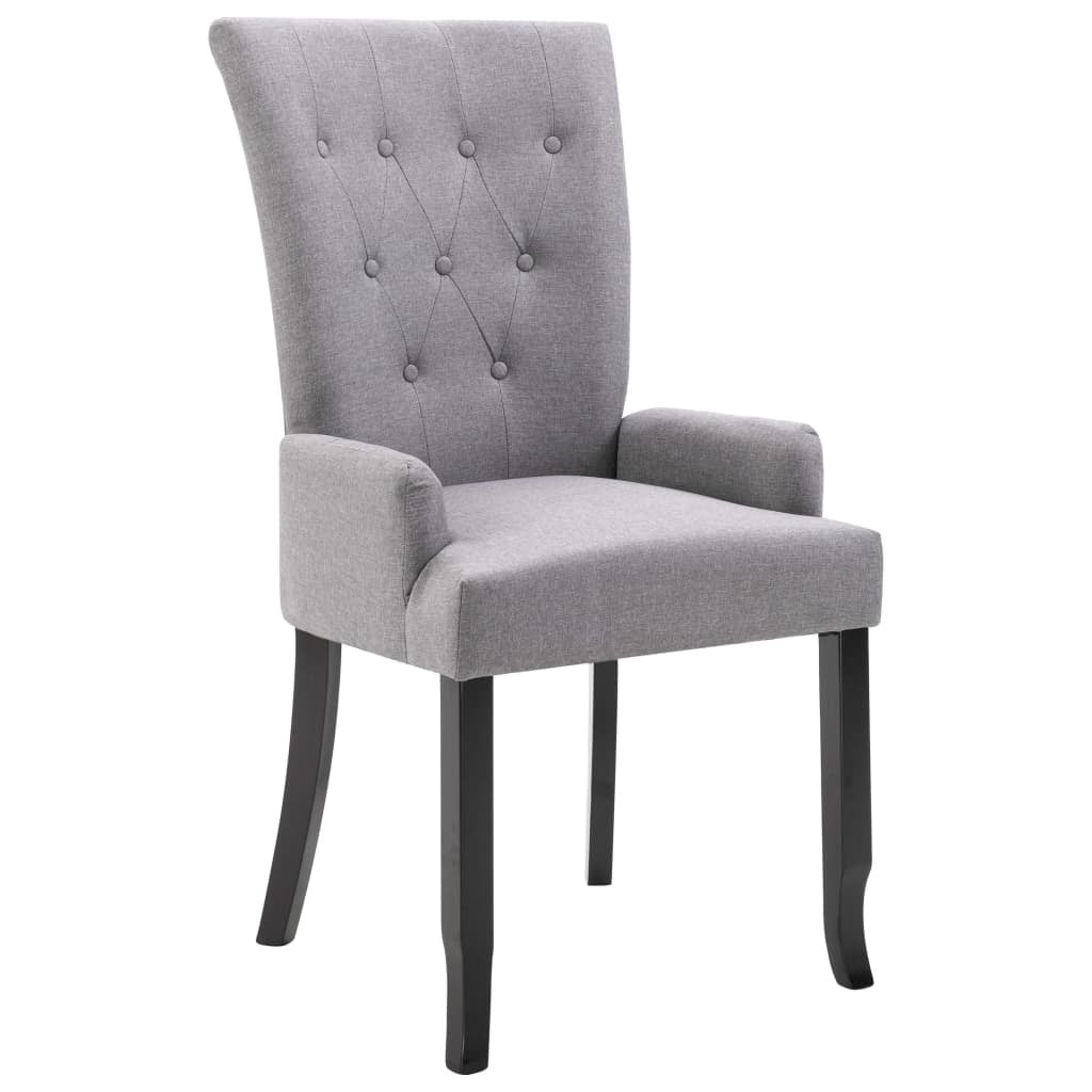 Dining Chair Light Grey Polyester and Solid Oak Wood Standard
