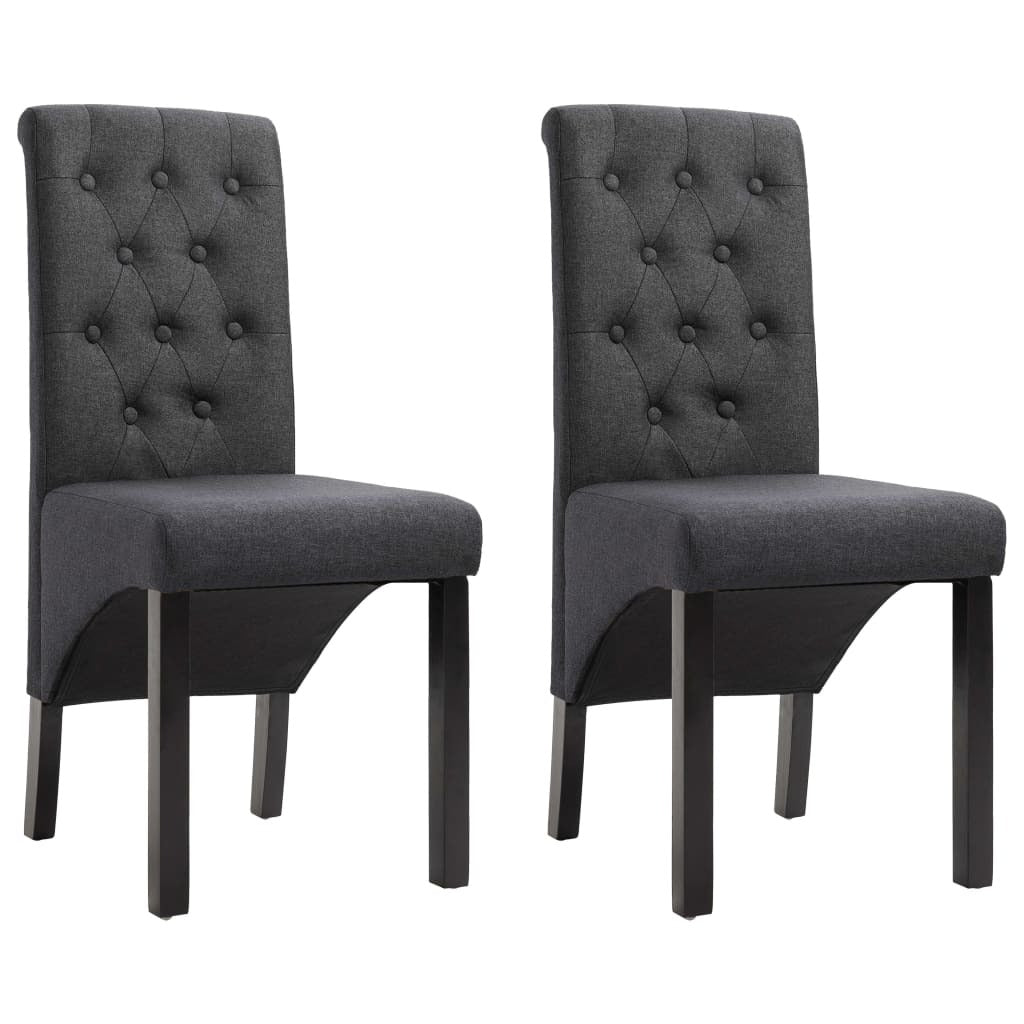 Dining Chair Set of 2 Dark Gray Fabric and Rubberwood Standard