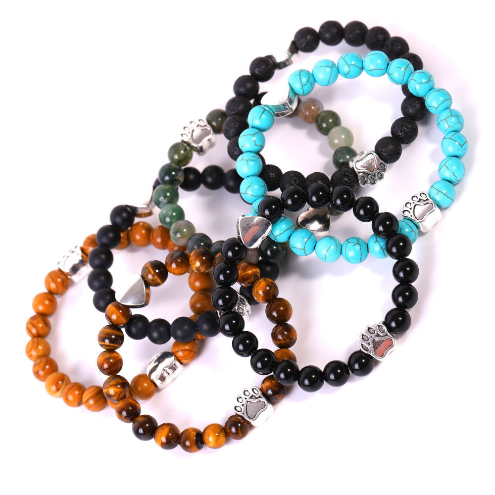 Tigereye & Indian Agate Dog Paw Bracelet with Heart Charm – Fashion Jewelry