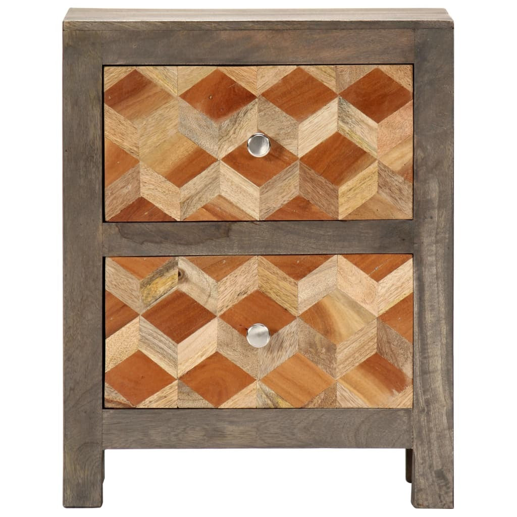 Bedside Cabinet Grey and brown Solid mango wood, MDF