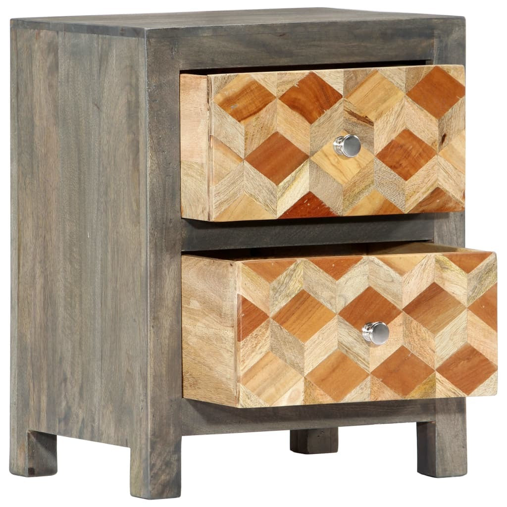 Bedside Cabinet Grey and brown Solid mango wood, MDF